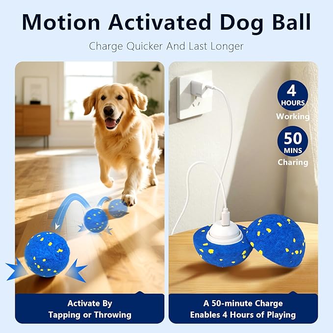 Interactive Dog Toy Ball, Smart Electric Ball - Automatic Bouncing Rolling Moving Jumping Vibrating - 3 Modes Water Resistant Balls for Medium Large Dogs - Chase Pet Toys to Keep Them Busy