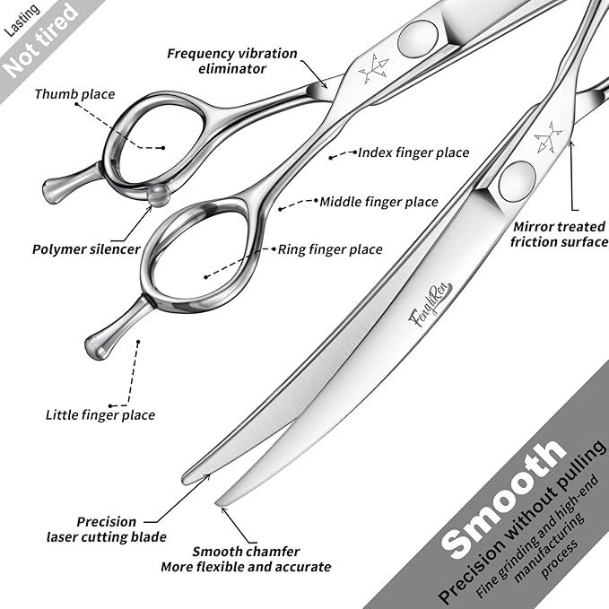 High-end Professional Dog Grooming Curved Scissors Pet Curved Shears 7 Inches Extremely Very Sharp Made Of Stainless Steel Alloy By Hand For Dog Cat Groomer