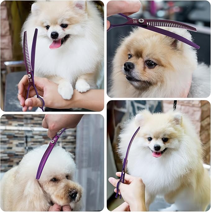Curved Chunkers Dog Grooming Scissors 8 inch Professional Curved Shears for Dogs Pet Grooming Thinning Scissors for Medium and Large Dogs