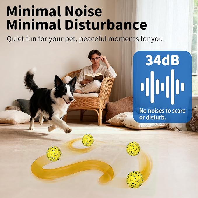 Interactive Dog Toys Ball, Moving Dog Toys to Keep Them Busy, Automatic Self Rolling & Bouncing, Soft E-TPU Material IPX7 Waterproof, Enrichment for Small Medium Large Breeds, Yellow