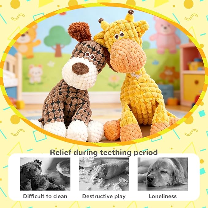 Indestructible Dog Toy, 2026 New Durable Plush Dog Toys for Aggressive Chewers, Interactive Squeaky Soft Puppy Chew Toy, Durable Teething Toys for Small Medium Large Dogs (Brown+Orange)