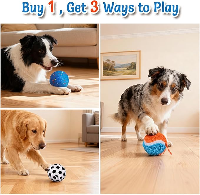 Interactive Dog Toys, Stimulating Dog Ball with 2 Outer Covers, Pet-Safe E-TPU Material Active Rolling Ball to Keep Them Busy, Rechargeable Toy for Medium and Large Dogs