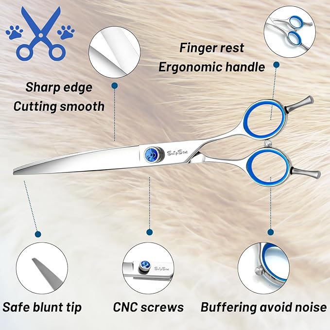 8inch Curved Dog Grooming Scissors Professional, Japanese VG10 Steel Sharp Pet Trimming Shears, 30 Degree Bend Cat Dog Scissors for Grooming Face and Paws Groomers, with CNC Screw & Ergonomic Handle