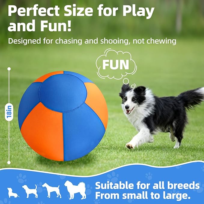 18" Herding Ball for Dogs - Upgraded Chew-Resistant Double-Layer Material Durable Waterproof Dog Toy Suitable for Australian Shepherds, Cattle Dogs, Sheepdogs (Orange+Blue)
