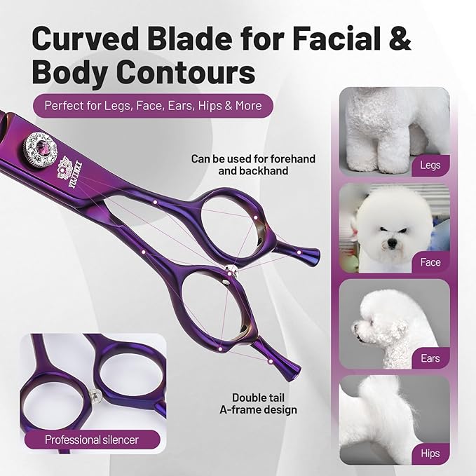 Curved Chunkers Dog Grooming Scissors 8 inch Professional Curved Shears for Dogs Pet Grooming Thinning Scissors for Medium and Large Dogs