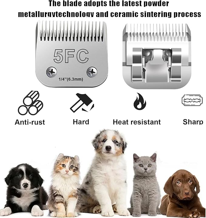 Audoc 3pcs 5FC Blades for Dog Grooming Blades Compatible with Andis,Oster A5,Wahl km10 Dog Clippers,Size-#5FC, 1/4-Inch Cut Length (6.3mm) (3pcs #5FC (6.3mm))
