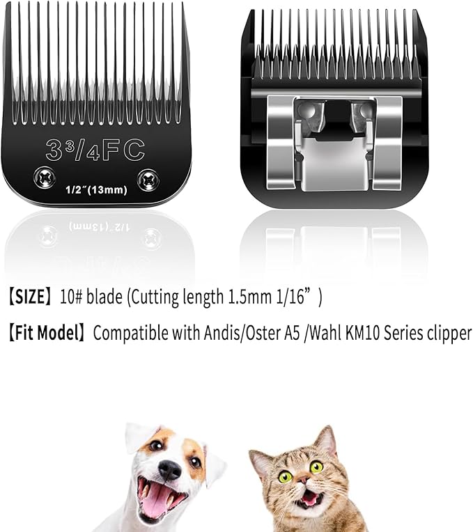 Audoc 3FC Blades Dog Grooming Blades Compatible with Andis/Oster A5/Wahl KM-10 Series Dog Clippers,Detachable Clipper Replacement Blade,Black (3FC/3PCS)