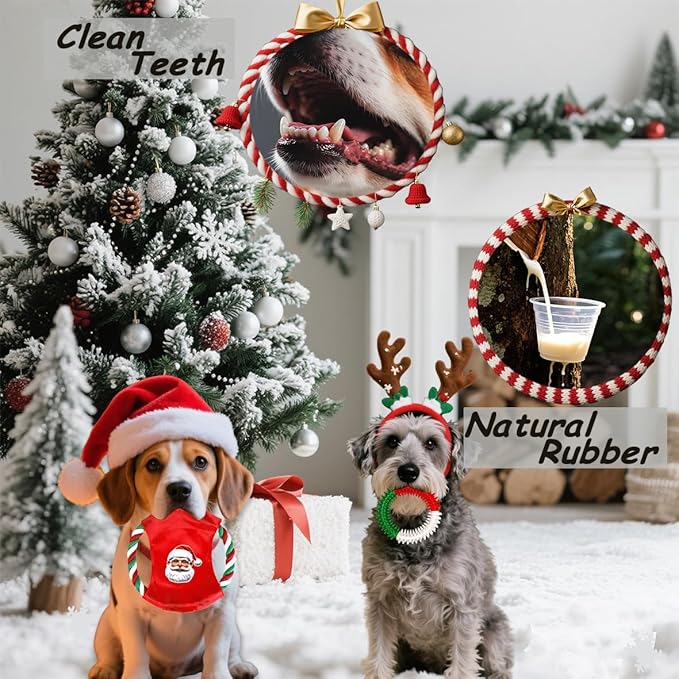 Christmas Dog Toys 15 Pack for Teeth Cleaning and Fun, Puppy Teething Chew Toy with Gift Box, Tug Rope Balls & Rubber Rings Bulk– Variety Dog Gifts Set Reduce Anxiety & Save Furniture