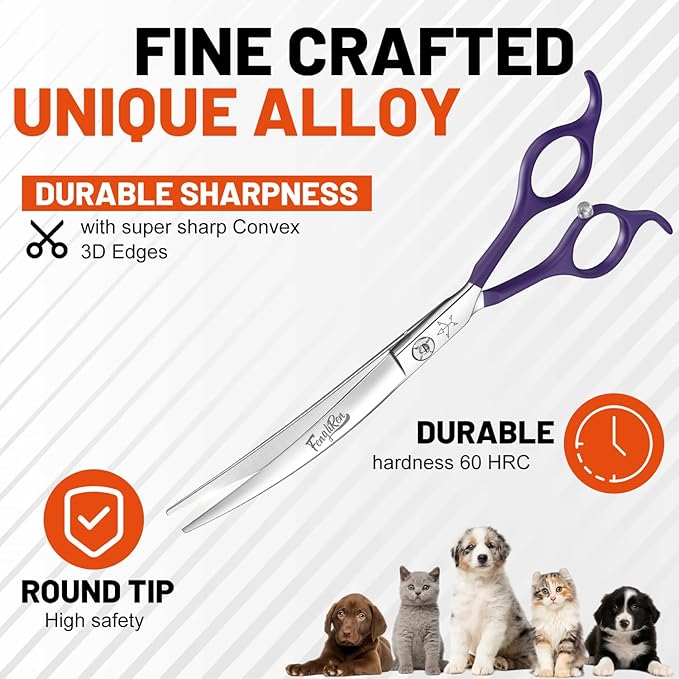 High-end Professional Dog Grooming Curved Scissors Pet Curved Shears 7 Inches Extremely Very Sharp Made Of Stainless Steel Alloy By Hand For Dog Cat Groomer