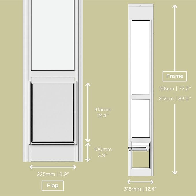 Hakuna Pets White Glass Patio Pet Door for Sliding Doors, Medium | Adjustable Height 77.2” – 83.5”, Damage-Free or Permanent Install, Locking Panel Included