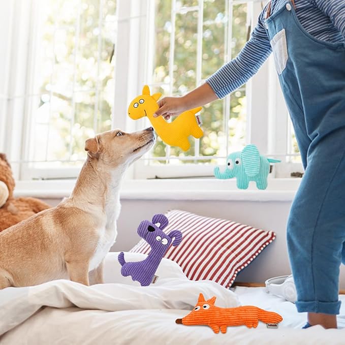 Squeaky Dog Toys, Cute Plush Toy for Dogs Indoor Play, Interactive Dog Toys with Non-Shedding Material for Small and Medium Dogs - Fox & Dog