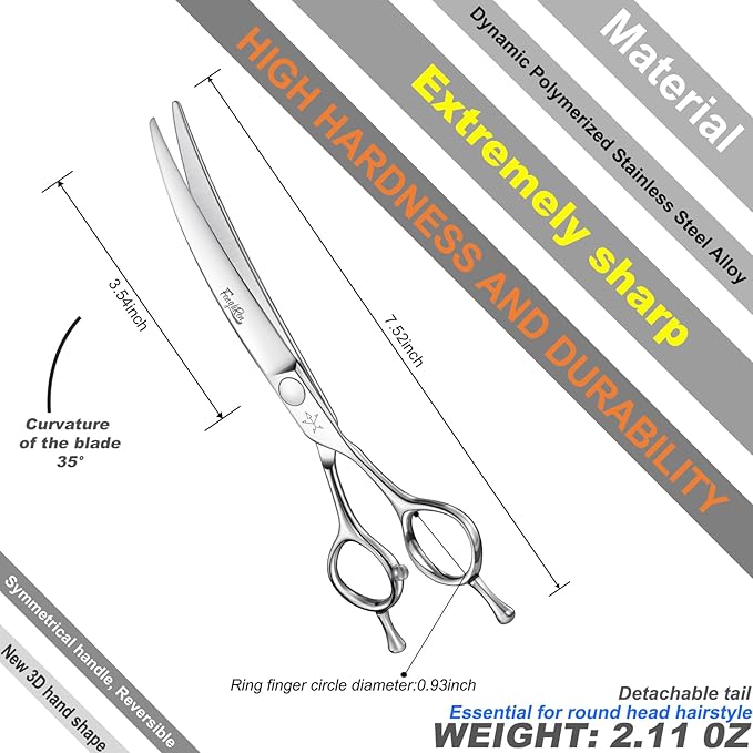 High-end Professional Dog Grooming Curved Scissors Pet Curved Shears 7 Inches Extremely Very Sharp Made Of Stainless Steel Alloy By Hand For Dog Cat Groomer