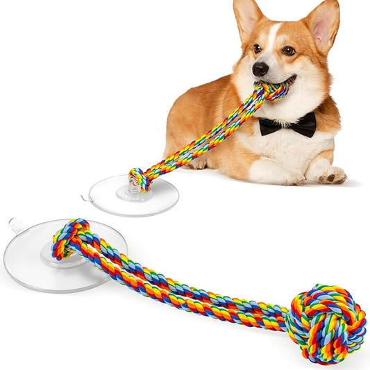 Interactive Suction Cup Tug Dog Toy for Small Dogs,Cotton Tug Rope,Puppy Teething Toy,Indestructible Chew Toy for Aggressive Chewers,Puzzle Enrichment Toy to Keep Dogs Busy
