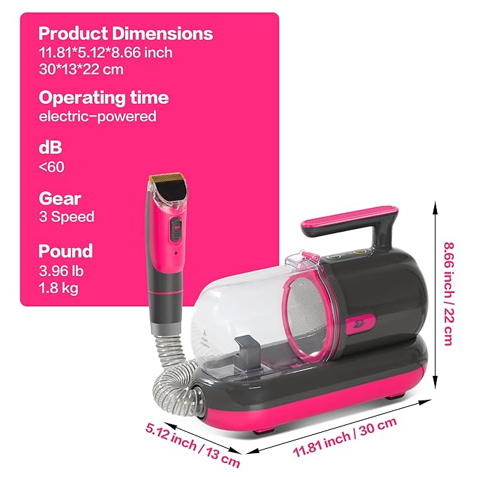 S7 Dog Grooming Vacuum Kit, Low Noise Pet Grooming Vacuum with Clippers and Brushes, Home Use Groom and Vacuum System