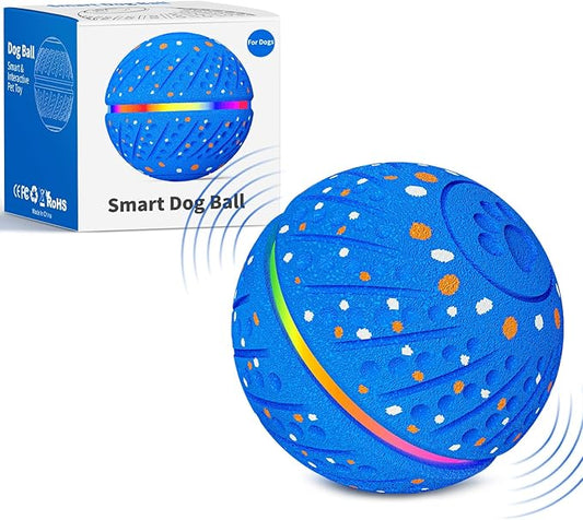 Interactive Dog Toys Ball - Smart Moving Bouncing Dog Ball with RGB Lights, E-TPU Material, 3 Play Modes Automatic Rolling Dogs Toy for Small Medium Dogs Keep Them Busy(Blue)