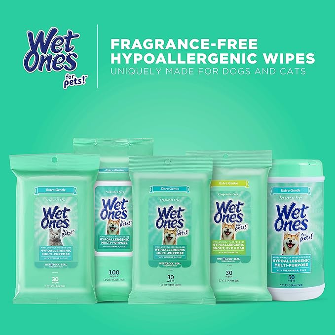 Wet Ones for Pets Multi-Purpose Dog Wipes with Vitamins A, C & E | Fragrance-Free Dog Wipes, Pet Wipes Multipurpose | Dog Grooming Wipes (Pack of 3, 150 Count Total)