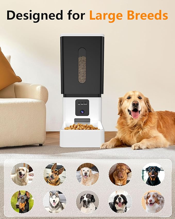 Automatic Dog Feeder Large Breed: 12L/50 Cups with HD 1080P Camera - 5G WiFi Anti-Clog Timed Dog Feeder for Golden Retriever Busy Owners by UTCG