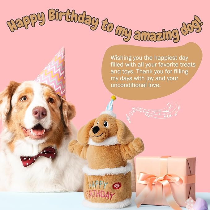 Birthday Cake Dog Toy, Singing and Dancing Birthday Songs, Interactive Dog Toys, Plush Stuffed Puppy Toys with Echo Function Feature, Happy Birthday Gift for Dogs