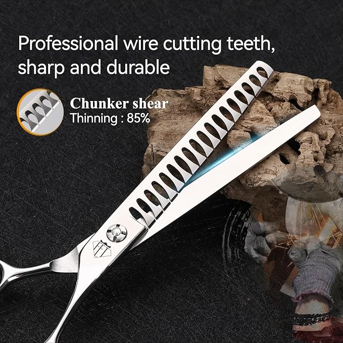 Dog Grooming Scissors: 5 IN 1 Professional Grooming Scissors for Pet High Precision CNC-Cut Blades, Silver (SET, 7")