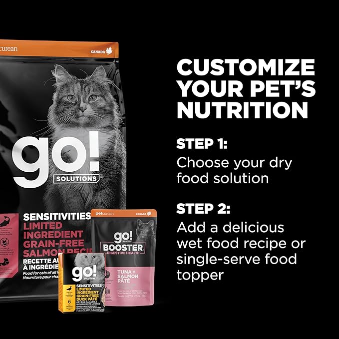 Go! Solutions Sensitivities Limited Ingredient Salmon Grain-Free Dry Cat Food, Chicken-Free Kibble Made by Experts for Sensitive Stomachs & Food Allergies, for Kittens, Adults, & Seniors, 3 lb Bag
