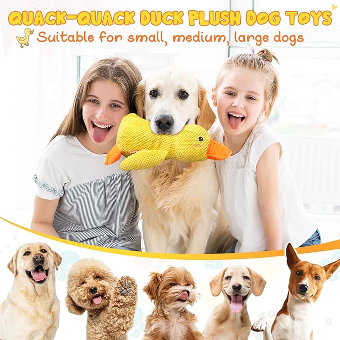Duck Dog Toys, 2026 New Calming Duck Toy for Dogs, Indestructible Dog Toys for Aggressive Chewers, Interactive Squeaky Dog Chew Puppy Toy for Small Medium Large Dogs (Pink+Yellow)
