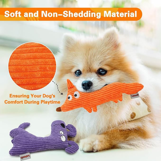 Squeaky Dog Toys, Cute Plush Toy for Dogs Indoor Play, Interactive Dog Toys with Non-Shedding Material for Small and Medium Dogs - Fox & Dog