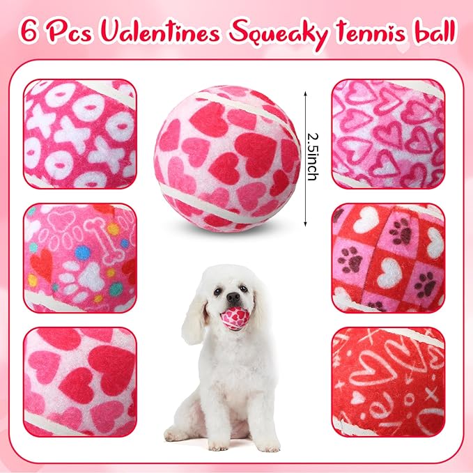 36 Pcs Valentine Dog Toys: Interactive Squeaky Tennis Balls Gifts for Small Medium Large Dogs Pets - 2.5 Inch Fetch Toys for Aggressive Chewer Training Catching Teething
