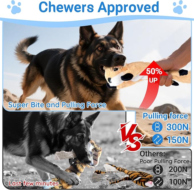 5-Pack Stuffless Dog Toys - Body No Stuffing, Lightly Filled Head, Fluff-Free & Squeaky Dog Toys with Treat Pocket for Aggressive Chewers Large Medium Small Dogs to Keep Them Busy
