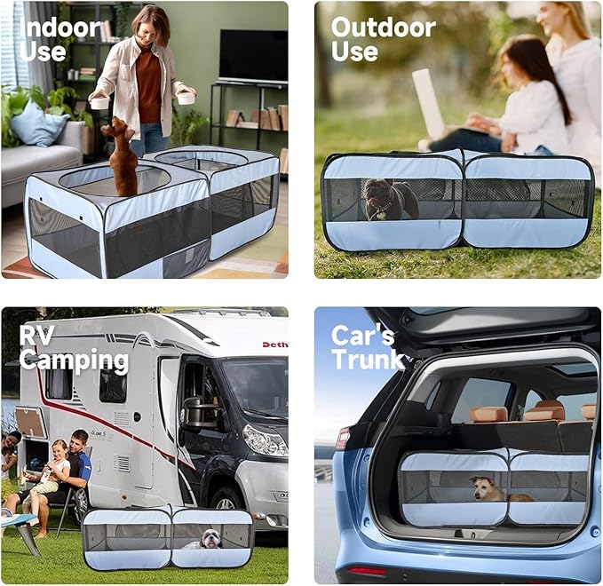 2-in-1 Dog Playpen, 73''Pop Up Cat Puppy Pet Playpen Indoor/Outdoor Cats Enclosed, Cat Dog Tent Crate Cage Kennel, Portable Playpen for Kitten, Small Animals Play Pen(No Divider, Unified Space)