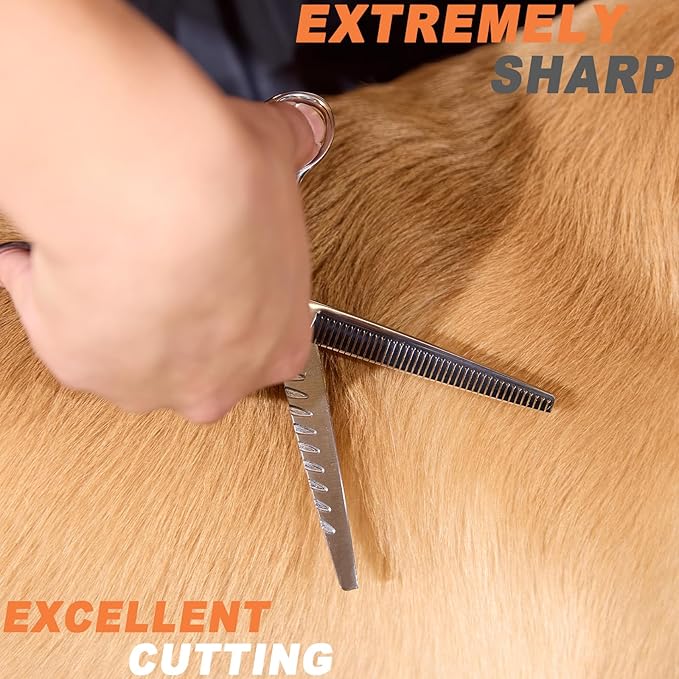 High-end Professional Dog Grooming Thinning Scissors Teeth Cutting Blending Shears Pet Texturizing Shears 7 Inch Extremely Very Sharp Stainless Steel Alloy For Cat Other Animals Groomer