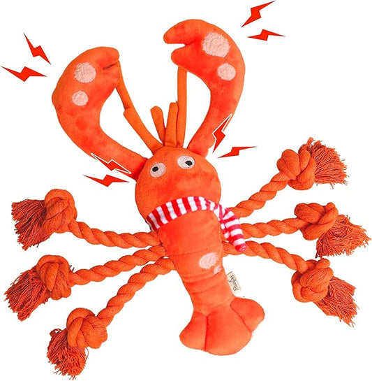 Lobster Dog Toys, Squeaky Rope Tug of War Dog Toys, Interactive Plush Chew Toys, Dog Gifts for Puppy, Small Medium Large Dogs