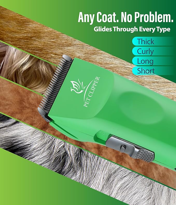 Professional Dog Grooming Clippers with 17H Runtime & Replaceable 440C Blade, 5-Speed Low Noise Electric Dog Shaver for Thick, Matted, Curly Hair, Cordless Clipper for Groomer & Home Use, Green