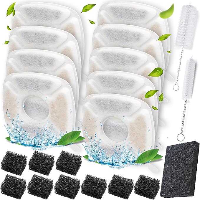 KAEGREEL 21 Pcs Cat Water Fountain Filters for Veken 95oz/2.8L, 67oz/2L, 135oz/4L Cat Dog Fountain Automatic Pet Fountain Dog Water Dispenser, Pet Fountain Filter & Pre-Filter Sponges & Cleaning Set