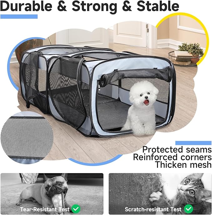 2-in-1 Dog Playpen, 73''Pop Up Cat Puppy Pet Playpen Indoor/Outdoor Cats Enclosed, Cat Dog Tent Crate Cage Kennel, Portable Playpen for Kitten, Small Animals Play Pen(No Divider, Unified Space)