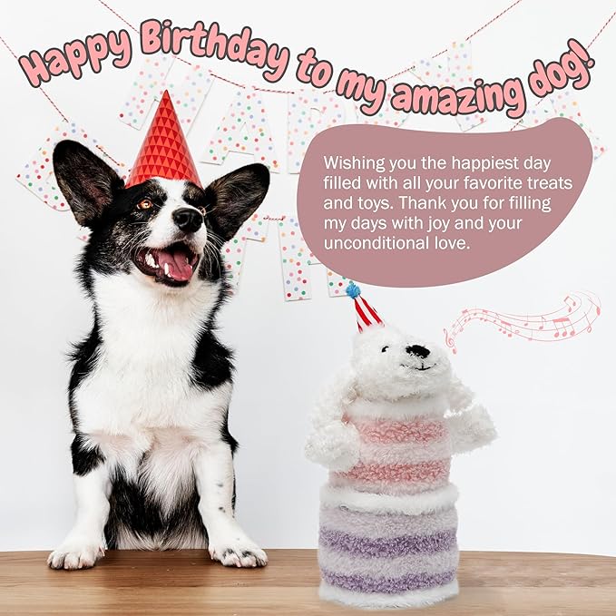Birthday Cake Dog Toy, Singing and Dancing Birthday Songs, Interactive Dog Toys, Plush Stuffed Puppy Toys with Echo Function Feature, Happy Birthday Gift for Dogs