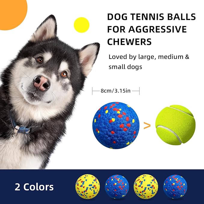2 Pcs Large size Dog Balls, 3.15"Tennis Ball for Aggressive Chewers, Durable Bouncy Dog Toy Balls, Teething Cleaning Chew Toys, Water Toy Fetch Ball for Large Medium Dog, More Biting-Proof Atom