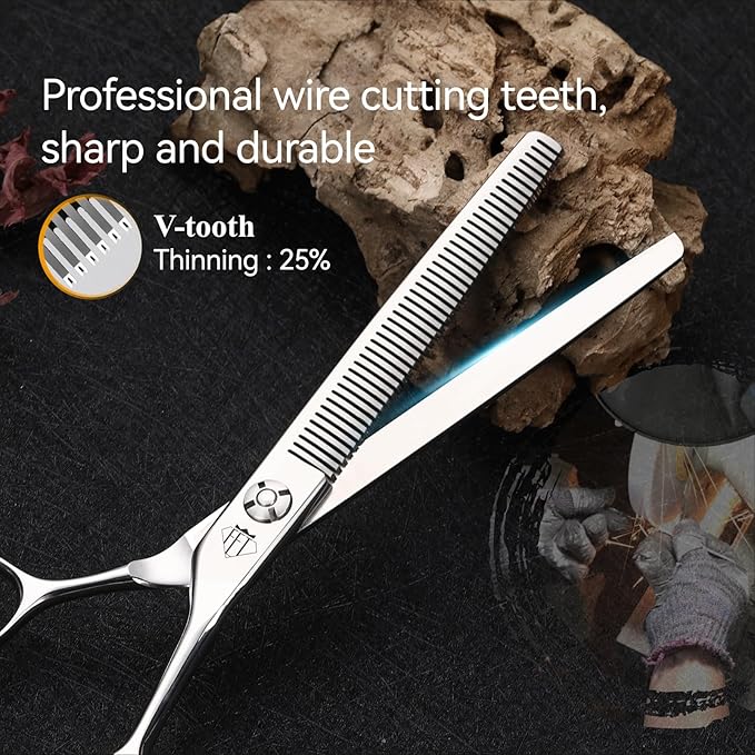 Dog Grooming Scissors: Professional Grooming Scissors for Pet High Precision CNC-Cut Blades, Silver (Thinner, 6.5")