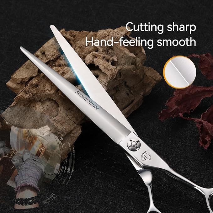 Dog Grooming Scissors: Professional Grooming Scissors for Pet High Precision CNC-Cut Blades, Silver (Straight, 7")