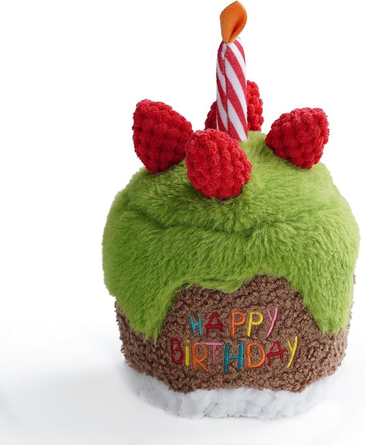 Dog Happy Birthday Cake Singing Toy with Crinkle, Stuffed Plush Puppy Present for Birthday Party, Dog Toy for Small Medium Large