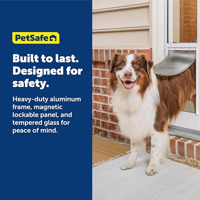PetSafe 2-Piece Sliding Glass Pet Door - No-Cut DIY Install Doggy Door for Renters - Aluminum Frame - Adjustable Height 75 7/8" to 81" - Ideal for Large Dogs Up to 100 lbs