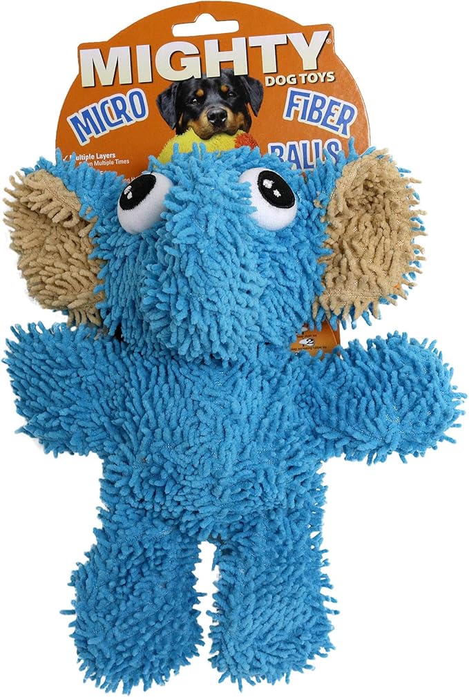 MIGHTY- Microfiber Ball Elephant– Made with Squeaker Balls and Minimal Stuffing. Strong & Tough. Interactive Play Dog Toy. Machine Washable & Floats. (Medium Blue)