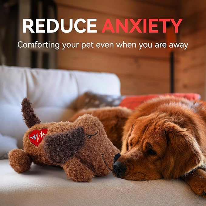 ALL FOR PAWS Heartbeat Dog Toy for Puppy, Snuggling Plush Toy for Dogs Anxiety Relief & Sleep Aid, Stuffed Dogs Toy for Puppy Behavioral Training, Brown Dog