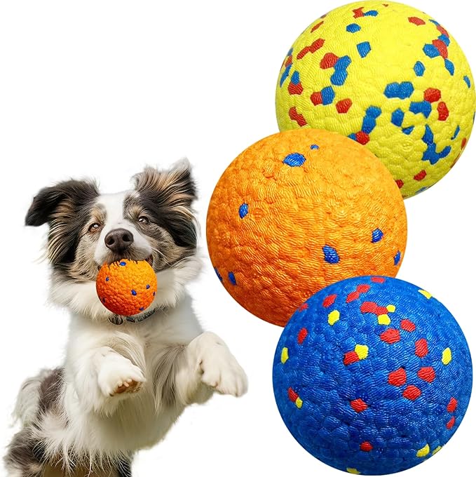 3 Pcs Large size Dog Balls, 3.15"Tennis Ball for Aggressive Chewers, Durable Bouncy Dog Toy Balls, Teething Cleaning Chew Toys, Water Toy Fetch Ball for Large Medium Dog, More Biting-Proof Atom