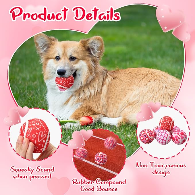 36 Pcs Valentine Dog Toys: Interactive Squeaky Tennis Balls Gifts for Small Medium Large Dogs Pets - 2.5 Inch Fetch Toys for Aggressive Chewer Training Catching Teething