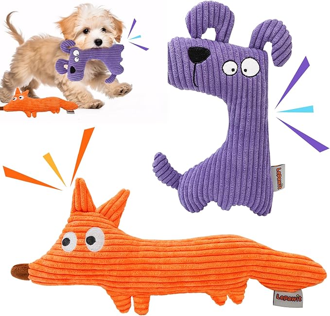 Squeaky Dog Toys, Cute Plush Toy for Dogs Indoor Play, Interactive Dog Toys with Non-Shedding Material for Small and Medium Dogs - Fox & Dog