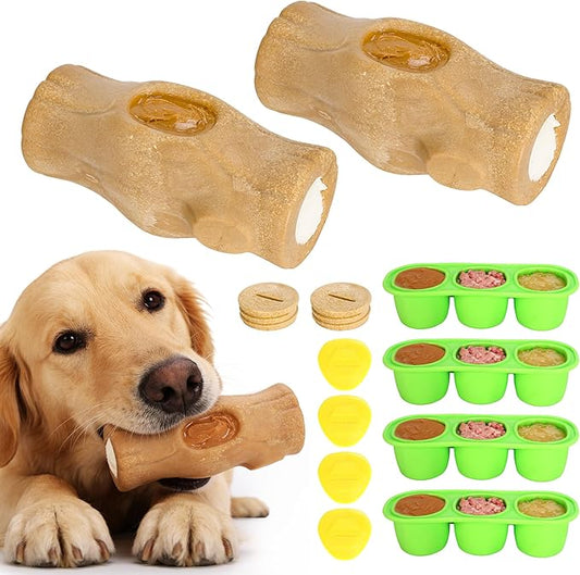 2-Pack Indestructible Chew Toys for Aggressive Chewers - Dog Toys to Keep Them Busy with Durable Nylon & Treat Dispenser to Relieve Boredom & Anxiety