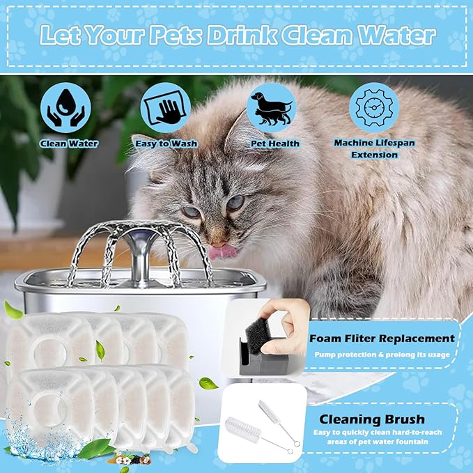 KAEGREEL 39 Pcs Cat Water Fountain Filters for Veken 95oz/2.8L, 67oz/2L, 135oz/4L Cat Dog Fountain Automatic Pet Fountain Dog Water Dispenser, Pet Fountain Filter & Pre-Filter Sponges & Cleaning Set