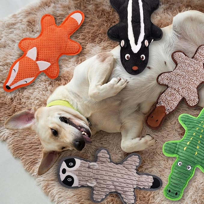 5 Pack No Stuffing Squeaky Dog Toys for Large Dogs - Interactive Durable Plush Chew Toy with Crinkle Paper, Safe Pet Toy for Small to Large Breed, Ideal for Puppy Gifts & Tug of War Toys