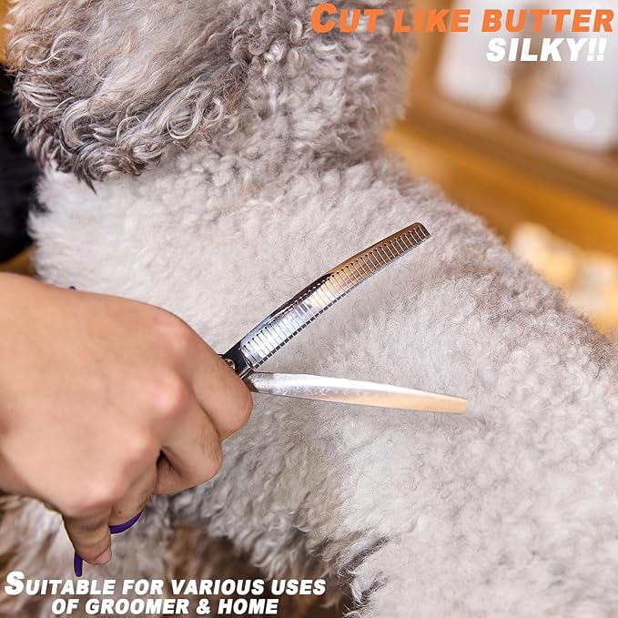 High-end Professional Dog Grooming Curved Thinning Scissors Teeth Blending Shears Pet Texturizing Thinner Blender Shears 7 Inch Extremely Very Sharp Made Of Stainless Steel Alloy For Dog Cat Groomer