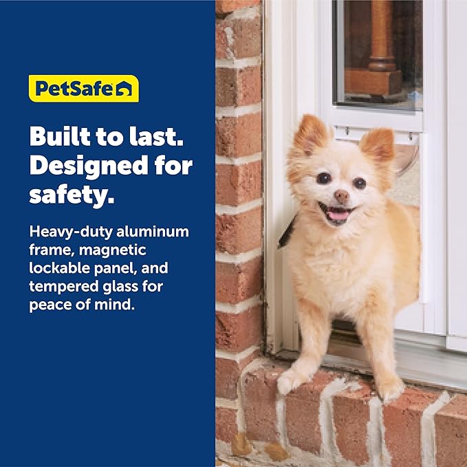 PetSafe 2-Piece Sliding Glass Pet Door - No-Cut DIY Install Doggy Door for Renters - Aluminum Frame - Adjustable Height 75 7/8" to 81" - Ideal for Small Dogs Up to 15 lbs